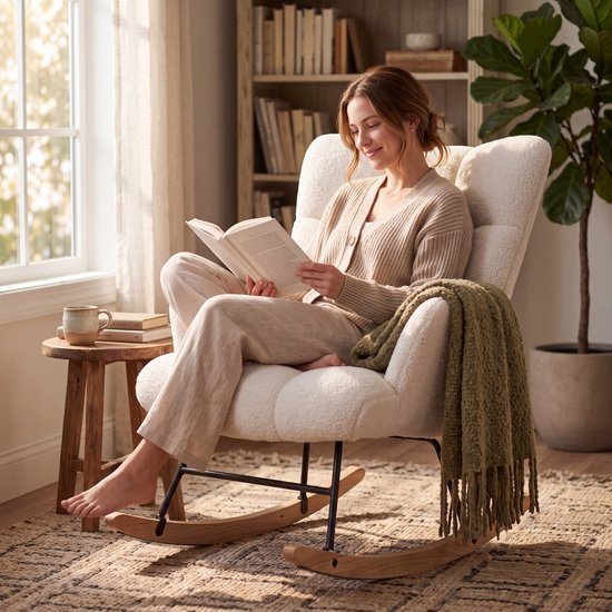 Bayt Fauteuil à bascule - Fauteuil - Fauteuil à bascule pour chambre de bébé - Fauteuil de détente - Blanc