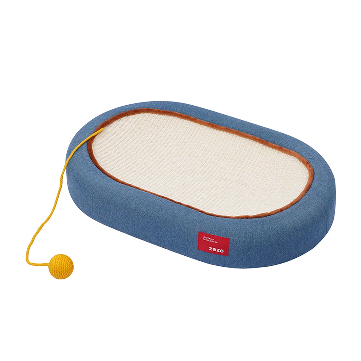 zeze Planche à griffer en denim et jute pour chats - Zone de griffage incurvée avec balles - 58 x 38 x 9 cm