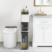Armoire de salle de bain Coast sur roulettes - étagère à roulettes étroite à 4 niveaux - armoire de rangement peu encombrante - blanc/noir - 43 x 18 x 88 cm