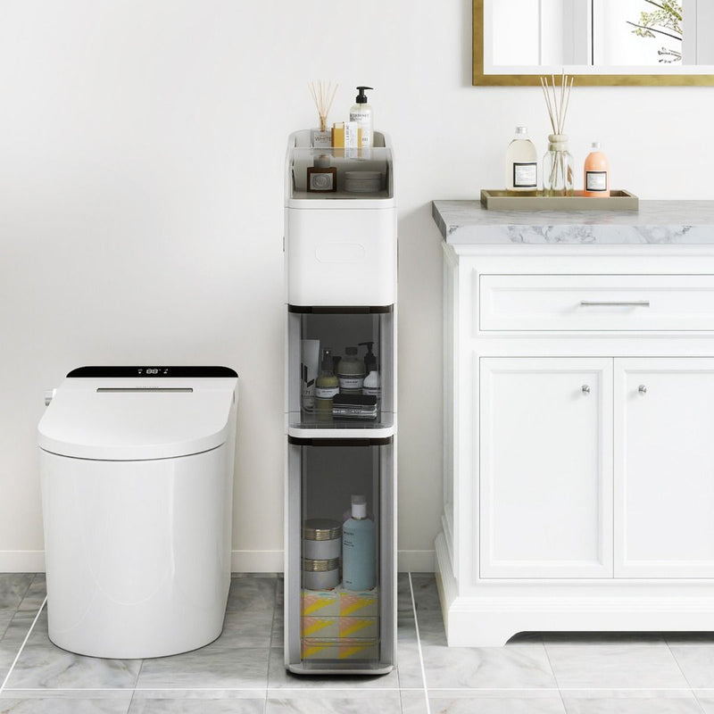 Armoire de salle de bain Coast sur roulettes - étagère à roulettes étroite à 4 niveaux - armoire de rangement peu encombrante - blanc/noir - 43 x 18 x 88 cm