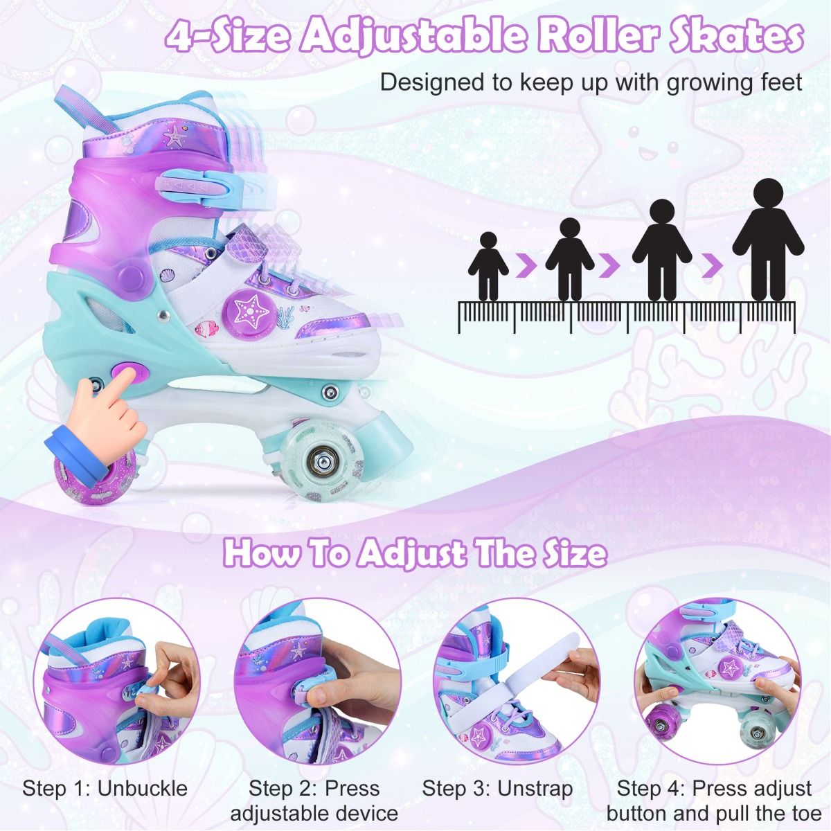 Patins à roulettes réglables Coast pour enfants - roues lumineuses - pour les 5-7 ans - violet et bleu