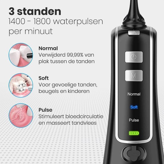 Auronic Water Flosser - électrique - bain de bouche - 3 étapes - 4 buses - 300 ml - noir