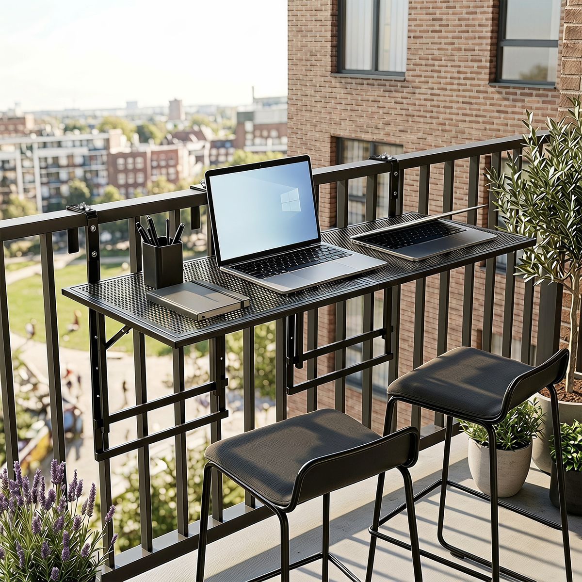 Ensemble de tables suspendues pour balcon Coast - 2 pièces - Pliable - Réglable en hauteur - Noir