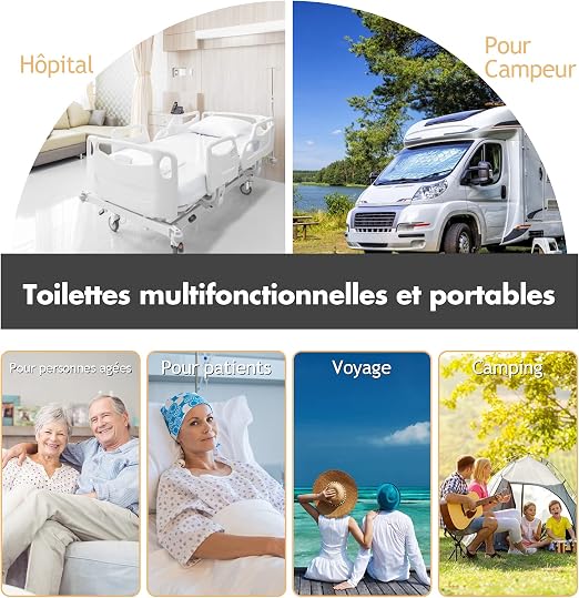 Toilettes de camping portables Goplus 20 L + 10 L – HDPE – Système de chasse d'eau – Jusqu'à 200 kg – Gris