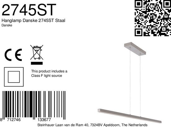 Lampe suspendue minimaliste en acier Danske 2745ST - 114 cm, extensible, hauteur réglable - Mexlite