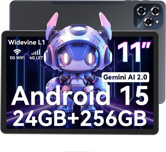 Tablette BESTTAB W90 - Tablette 11 pouces - 24 Go de RAM - 256 Go de ROM - 8 000 mAh - Android 15 - Wi-Fi 6 - Tablette à écran tactile - Double carte SIM - Gris