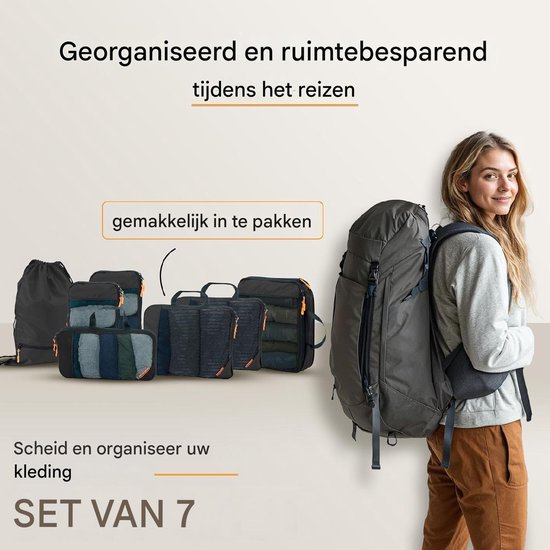 Lot de 7 cubes de rangement - avec système de compression pour valise et sac à dos, sac de rangement inclus, Mariner's Azure - Bleu