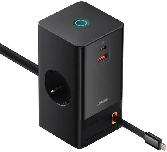 Station de recharge rapide Baseus GaN 65 W avec prises CA/USB-C/USB-A, noire