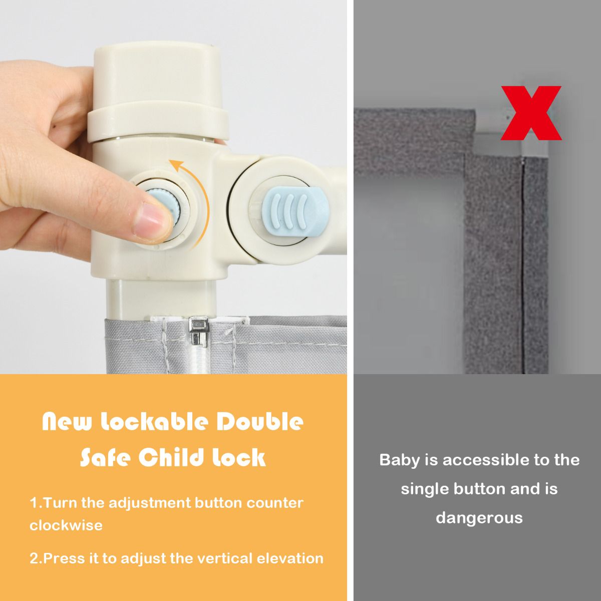 Barrière de lit pour tout-petits Coast - réglable en hauteur - extra-longue - pliable - grise
