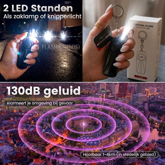 ProTrue® Alarme personnelle d'autodéfense en porte-clés - Alarme de poche de 130 dB avec bouton d'alarme pour femmes, enfants et personnes âgées - Alarme de sécurité pour seniors avec signal d'urgence