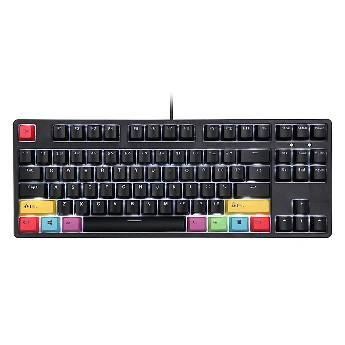 HXSJ L600 Clavier de jeu mécanique filaire - QWERTY - 87 touches - Interrupteur rouge - Noir