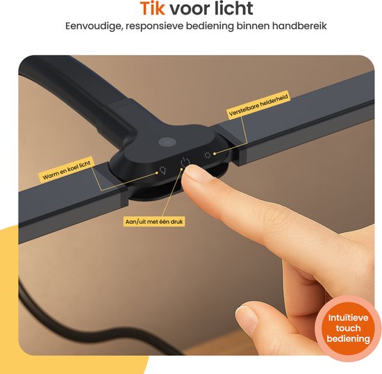 Goliving Lampe de bureau avec pince XL - 78 CM - LED dimmable avec télécommande - Lampe à pince - Lampe de table - Lampe de lecture - Flexible - Lampe LED - Touch Control - Softclose - Noir