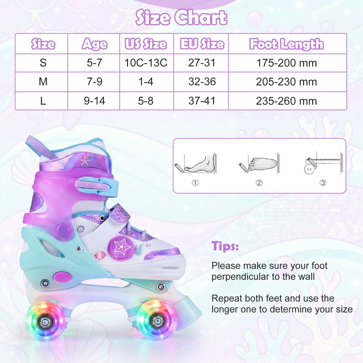 Patins à roulettes réglables Coast pour enfants - roues lumineuses - pour les 5-7 ans - violet et bleu