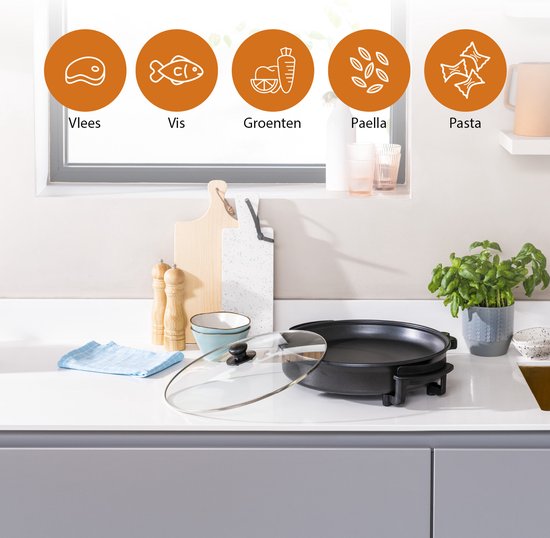 Poêle électrique Tristar 1500 W - PZ-2964 - Ø 40 cm avec couvercle - Température maximale 280 °C - Sans PFAS