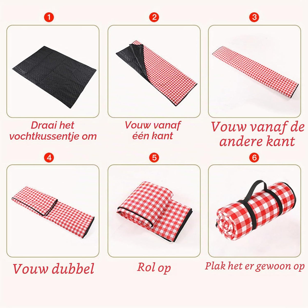 Couverture de pique-nique XXL avec dessous imperméable - 200 x 200 cm - Avec poignée de transport - Rouge et blanc