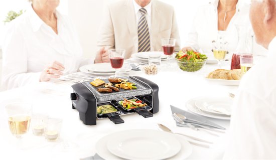 Ensemble Princess Gourmet 162810 - Raclette et grill en pierre « Party » – 4 personnes – 21 x 21 cm - Thermostat réglable - 600 W - Sans PFAS