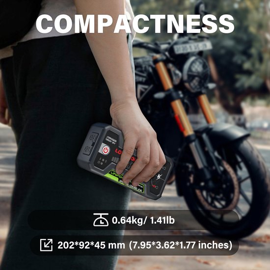 Lokithor Jumpstarter J1350 PRO - 12 V 1 350 A LiFePO4 - Batterie externe 30 W - Pour voiture, essence jusqu'à 6,5 L et diesel jusqu'à 3,5 L - Lampe de poche LED