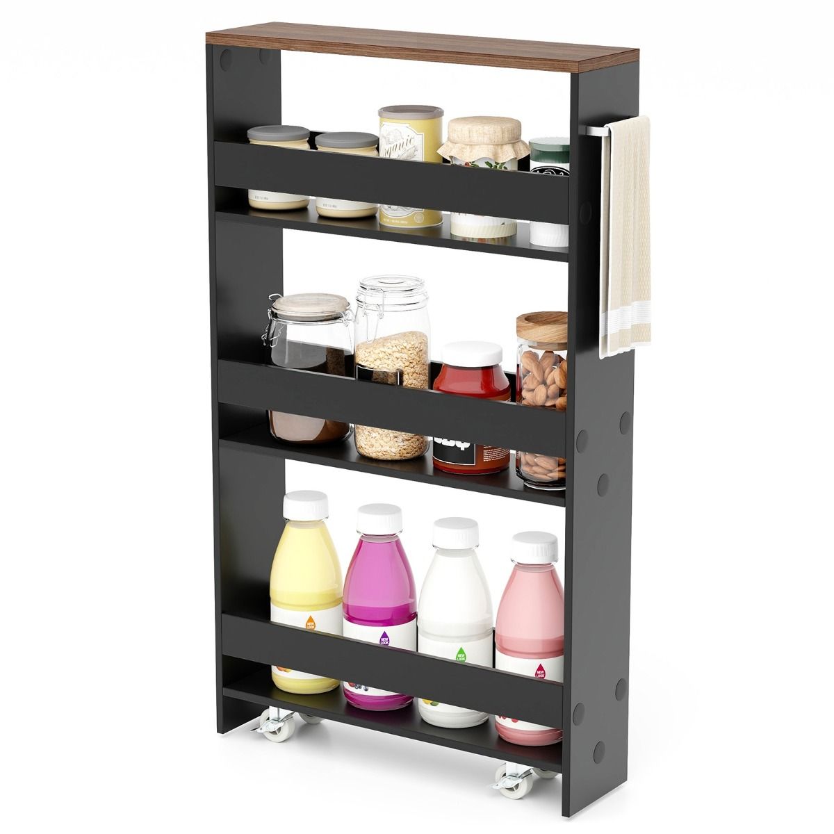 Coast Bathroom Rack On Wheels - 4-Layers - 48 x 13 x 81 cm - Black with Brown