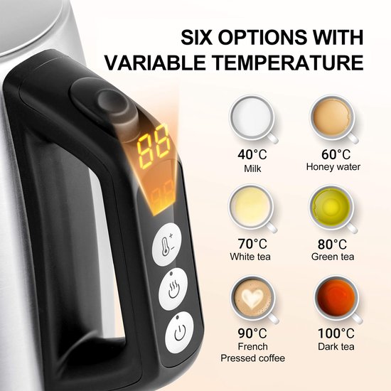 Bouilloire Midea MK-17S30B2-E5 - 6 températures de cuisson - 1,7 L - acier inoxydable