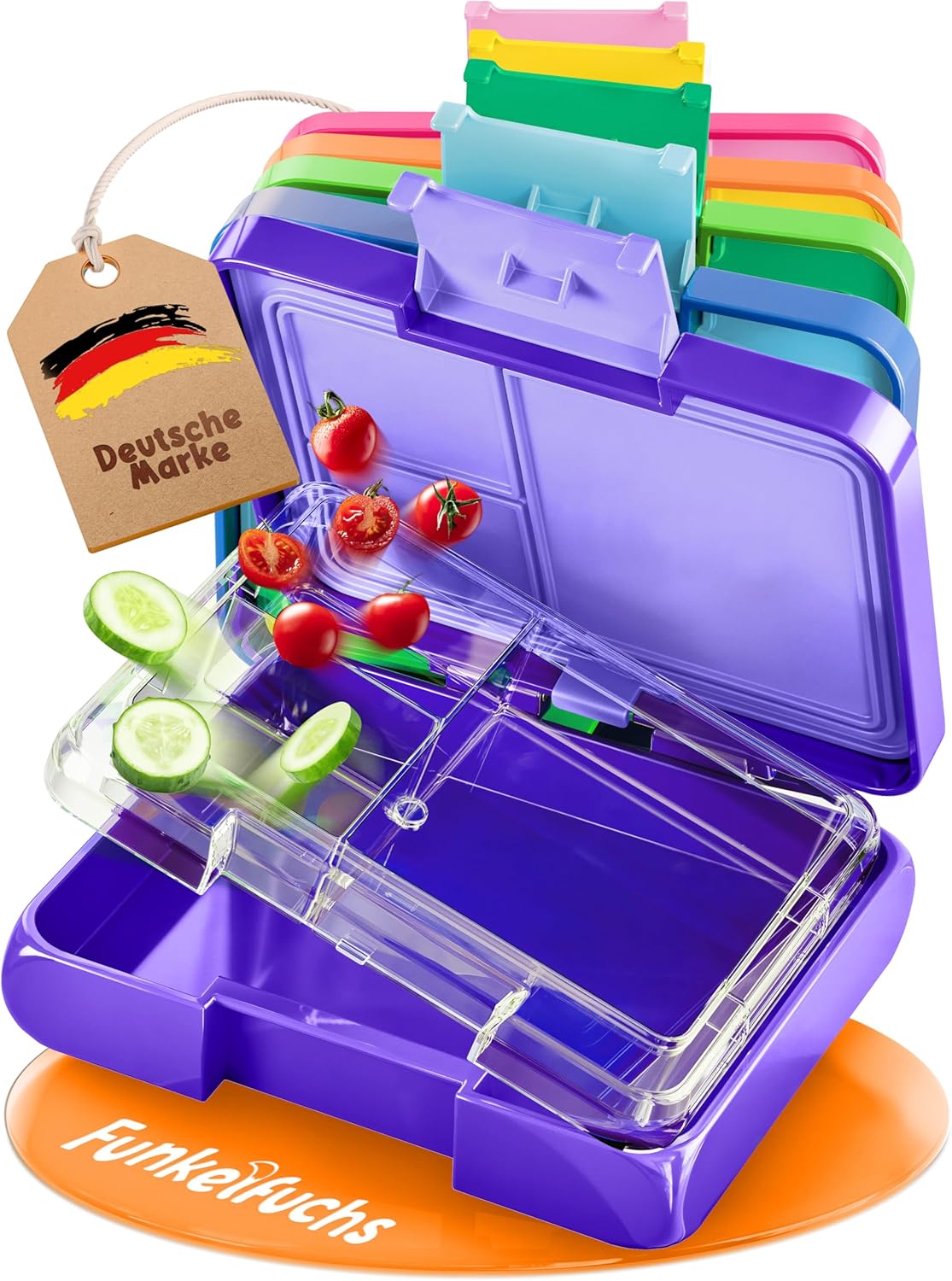 Funkelfuchs® - Lunchbox kids avec compartiments - 500ml, violet - Lunchbox star, small - Boîte à snacks, boîte à snacks, boîte à lunch, boîte à repas, boîte à bento kids - pour l'école, le jardin d'enfants et la crèche