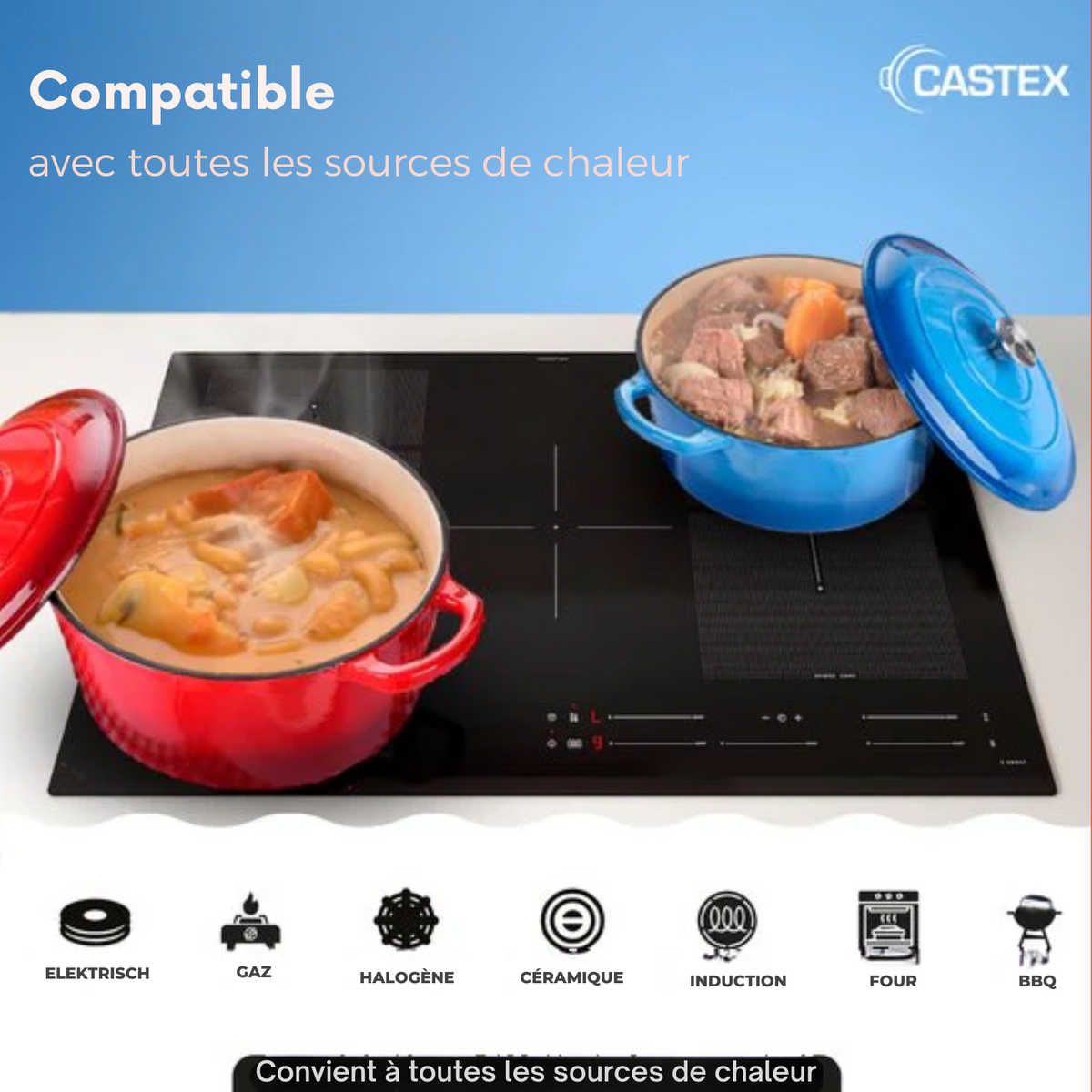 Cocotte - Castex - Casserole en fonte - Compatible toutes sources de chaleur - 4.65L - Bleu