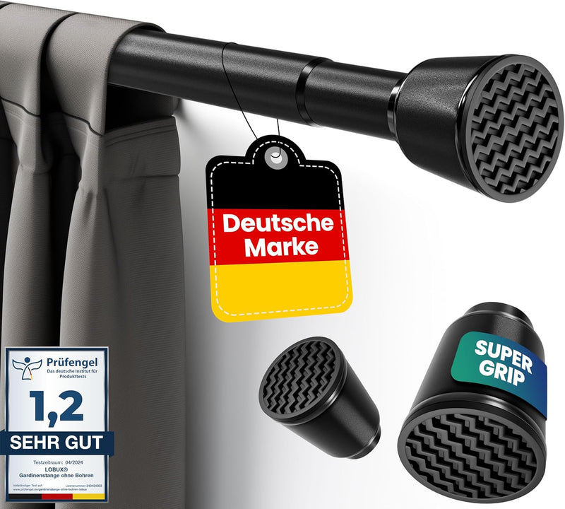 LOBUX® - Tringle à rideau sans perçage [noir, 70-120cm] - tringle télescopique extension de rideau - tringle de douche sans perçage - tringle à rideau, tringle à rideau de douche, tringle à linge, tringle de serrage filet à chat