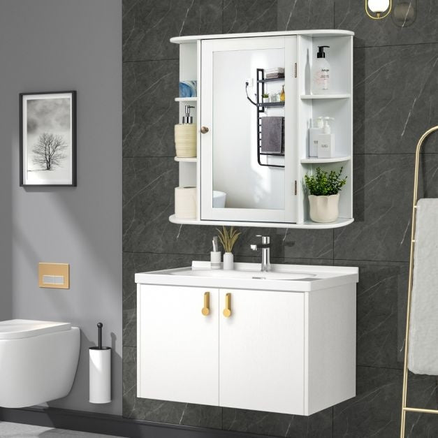 Coast armoire murale salle de bain armoire de toilette avec porte miroir et étagères blanc 65 x 17 x 63 cm
