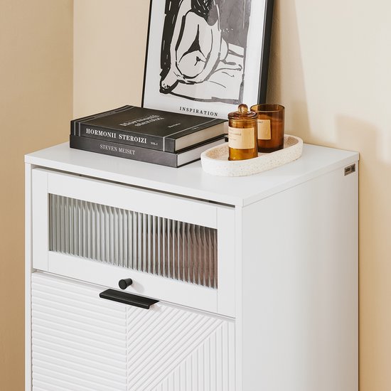 SoBuy FSB95-W Buffet - Meuble de cuisine blanc avec roulettes et étagères