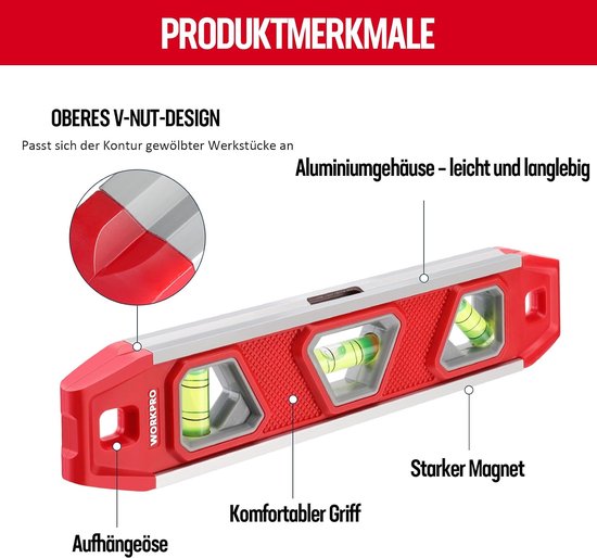 Niveau à bulle Mini Torpedo sans marque, 23 cm, avec 3 bulles et aimant