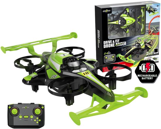 Gear2Play Drive & Fly Drone Racer vert - Drone 2-en-1 qui roule et vole - Accessoires de figures et batterie rechargeable inclus
