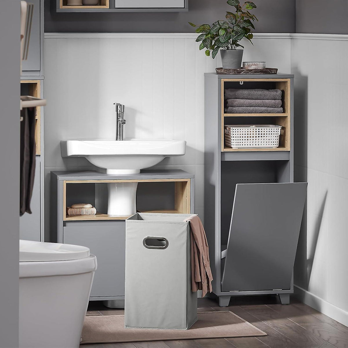 SoBuy - Armoire à linge - Armoire de rangement moderne pour salle de bain - 35 x 30 x 105cm - Gris