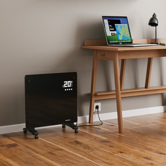 Radiateur électrique Auronic - avec thermostat et télécommande - à panneaux en verre - Radiateur 1000 W - Noir