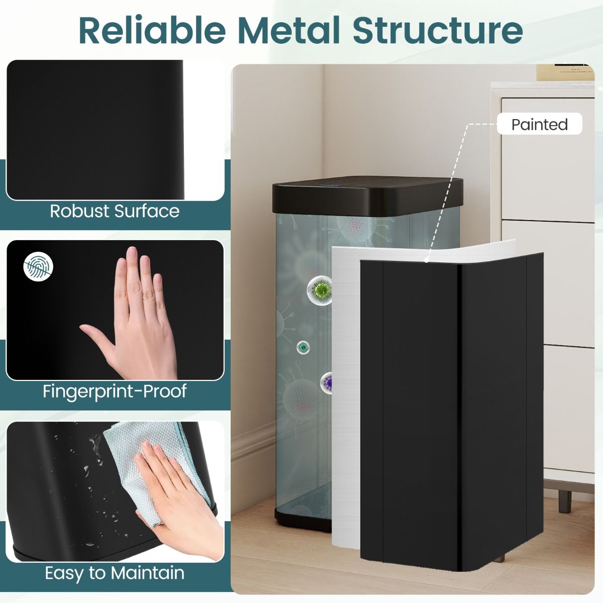 Poubelle Coast Sensor - conception à deux compartiments - tri sélectif automatique - noir - 68 litres