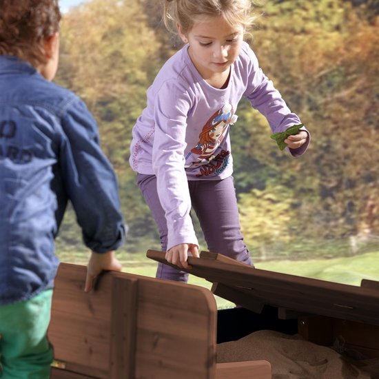 Bac à sable en bois AXI Ella, couleur anthracite/marron - Avec bancs et couvercle - Bois certifié FSC - 100 x 95 x 20 cm - Bac à sable pour enfants