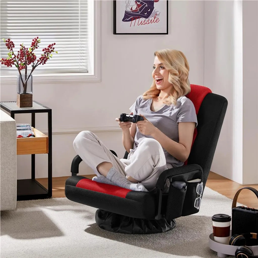 Fauteuil de gaming pivotant Yaheetech – Fauteuil de gaming réglable avec accoudoirs et poche latérale