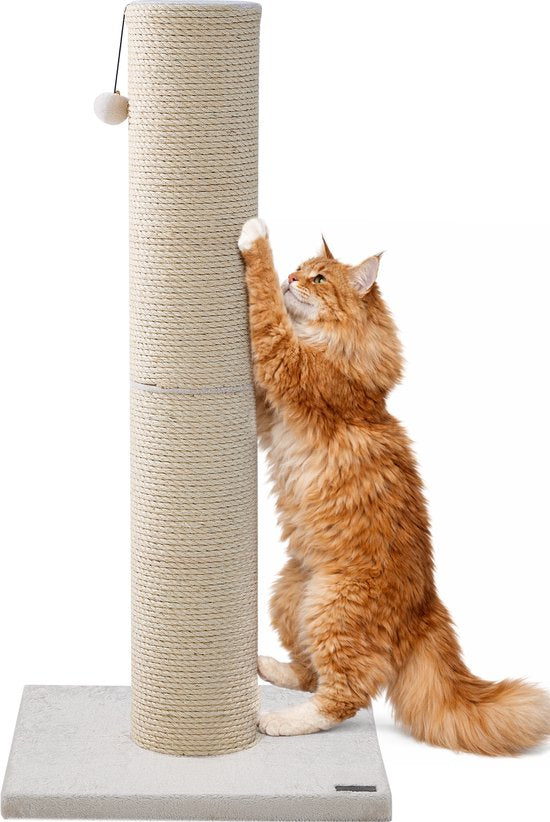 Jake and Jacky Arbre à chat pour grands chats - Naturel/Crème - Avec petite balle - 56 x 56 x 120 cm - Ø de l'arbre à chat en sisal : 20 cm