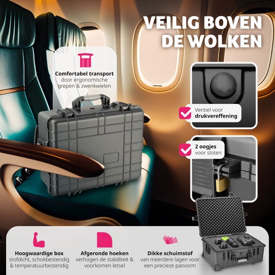 tectake® - Valise de transport à roulettes avec poignée télescopique - Valise photo - Valise pour appareil photo 45 x 26 x 58 cm - 2 boutons pression - Possibilité de verrouillage par cadenas