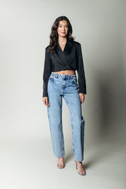 Pantalon en jean droit à taille moyenne Colourful Rebel Jones Rhinestone - S