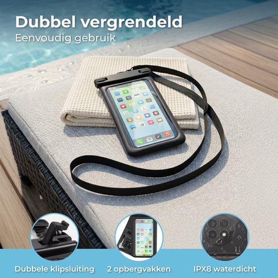 Étui étanche 2 en 1 pour téléphone Nuvance avec cordon - Universel jusqu'à 7 pouces - Étui Drybag - Double fermeture à clip