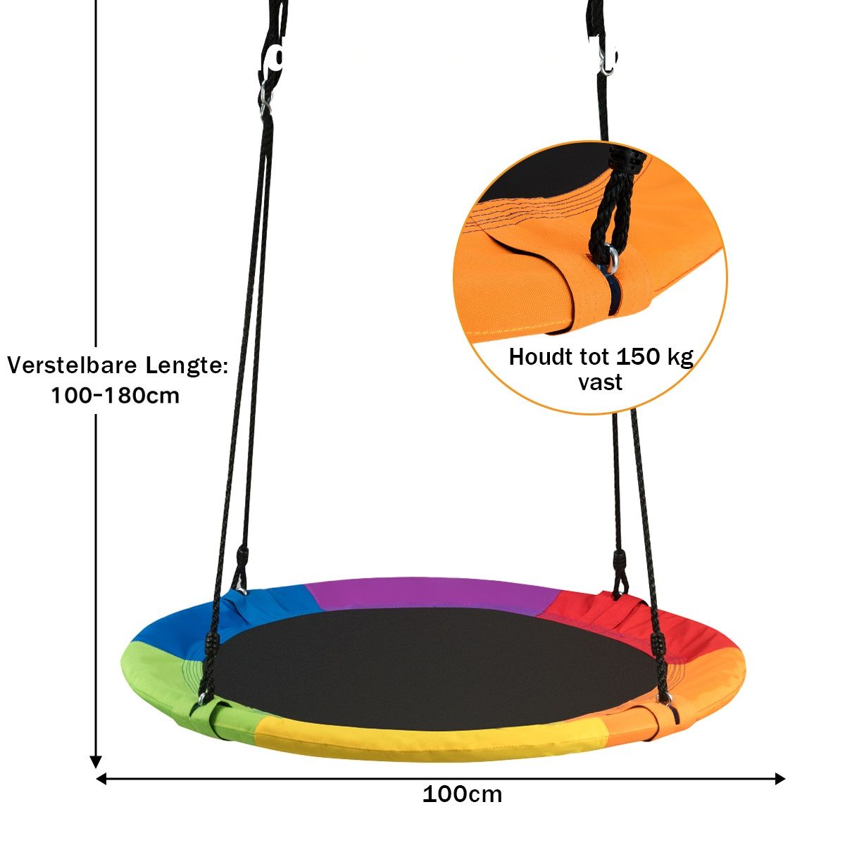 Balançoire Coast Nest - balançoire ronde - hauteur réglable - multicolore 100 cm