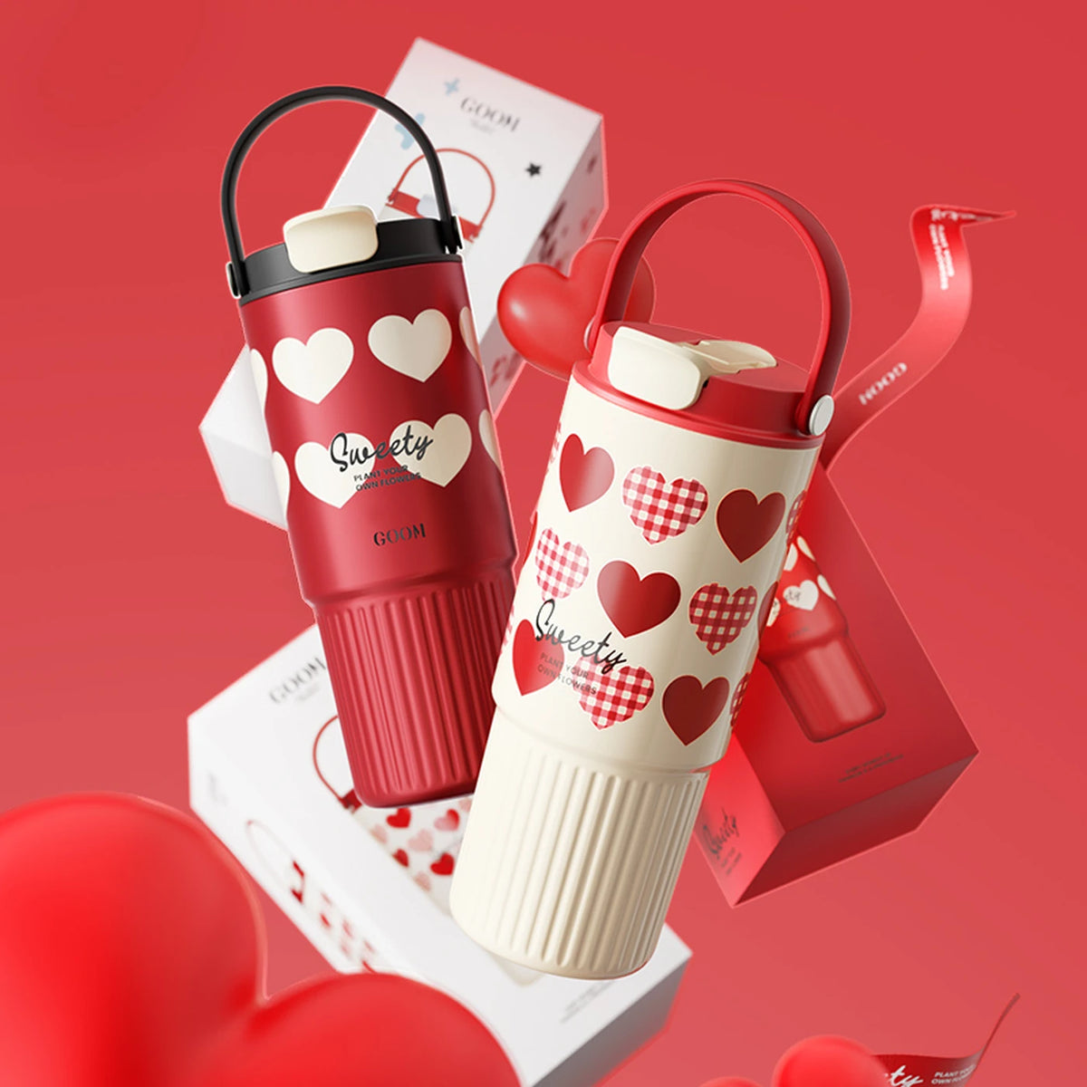 Gobelet de la série Worth de GOOM - 780 ml - Rouge - Acier inoxydable - Avec filtre à thé et poignée