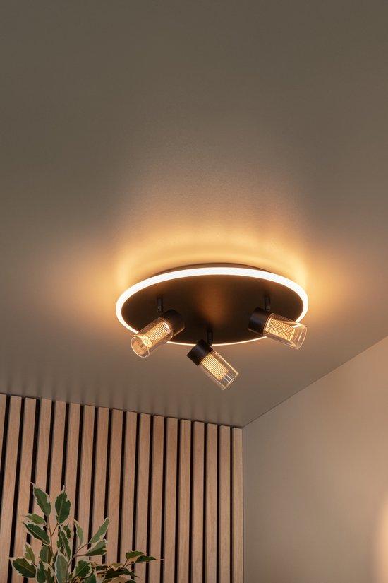 Lucide EVERINA - Plafonnier - Ø 40 cm - LED à intensité variable - CCT - 2200 K/6500 K - Noir - Essential