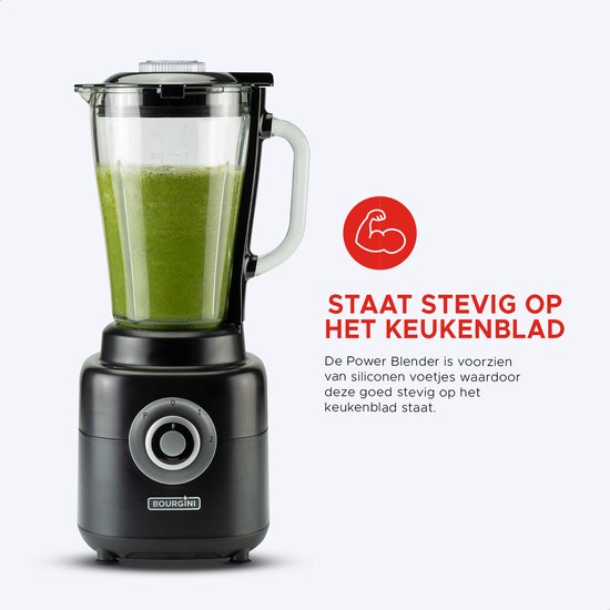 Bourgini PowerBlender - 1.75L - Blender à emporter avec gobelet de 700ml - Blender smoothie et broyeur de glace - 1000 watts - Noir