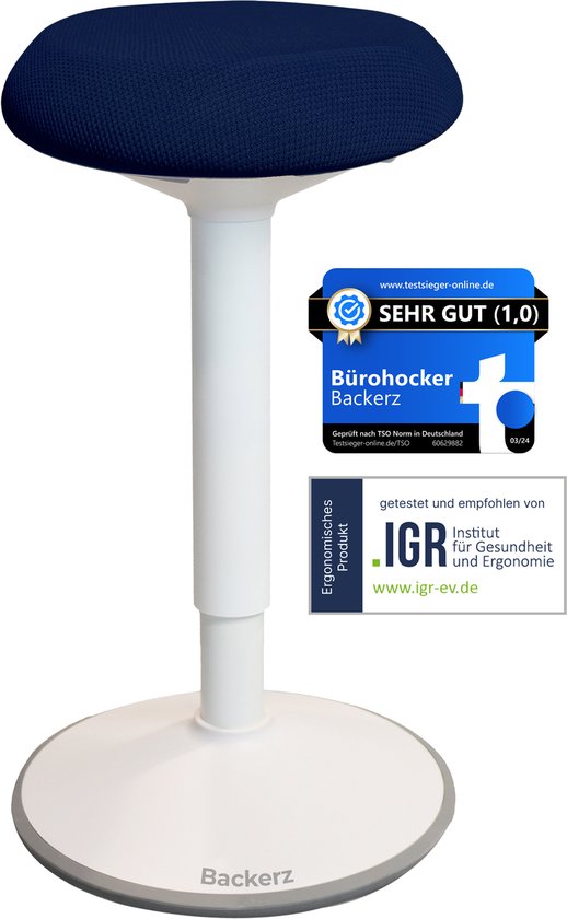Backerz Wobble Stool - Chaise ergonomique oscillante hauteur 40-60cm - Tabouret d'équilibre - Tabouret assis - Tabouret selle bleu