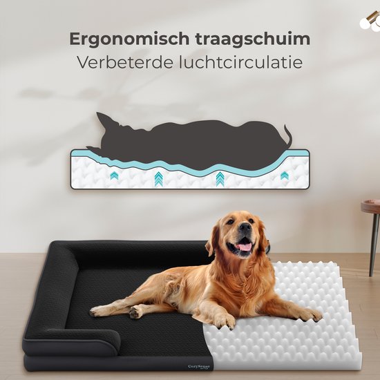 Panier orthopédique pour chien CozySense® - 60 x 42 cm - Taille S - Lit imperméable pour chien avec housse lavable - Convient comme coussin de banc - Noir