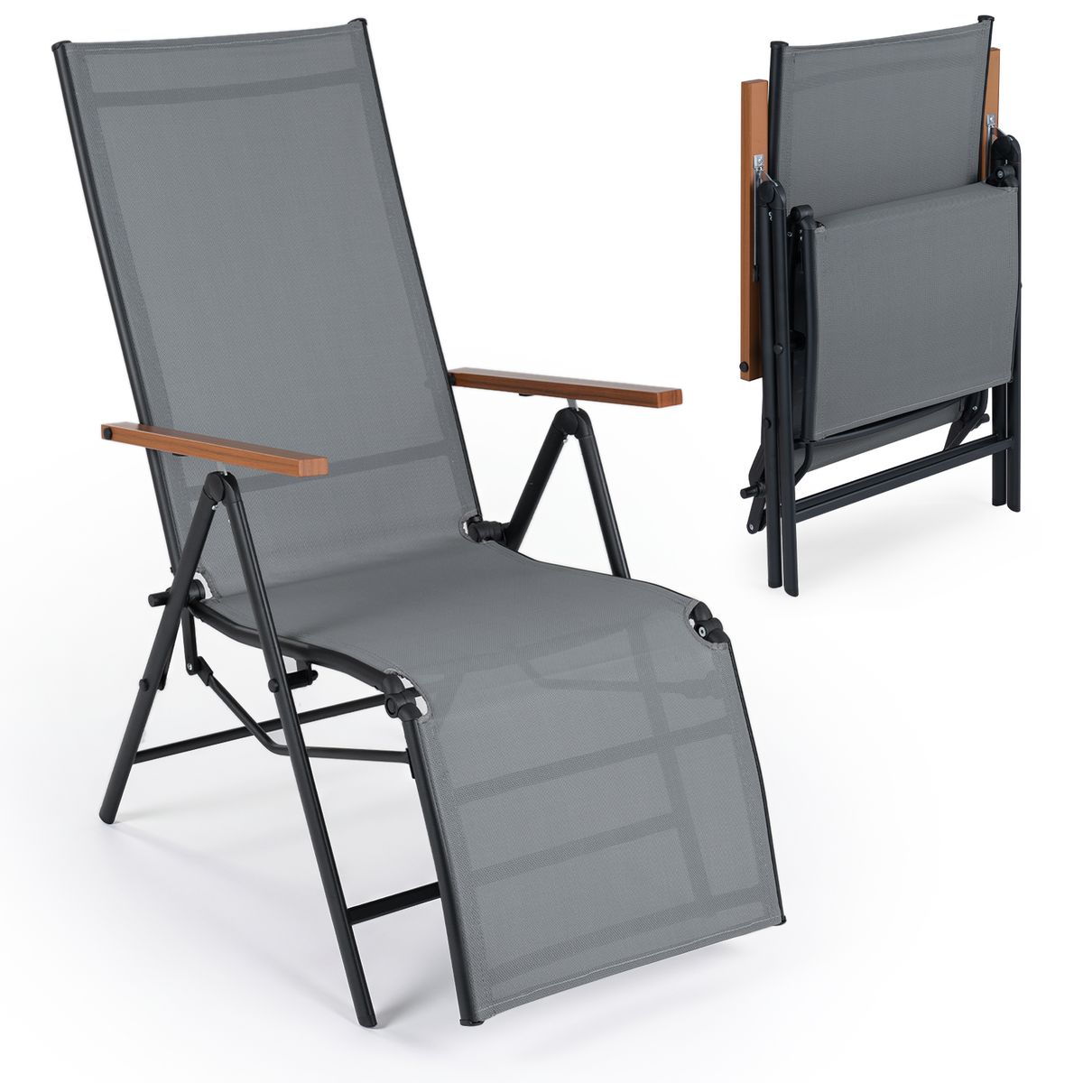 Chaise longue pliable Coast - dossier réglable sur 5 positions - tissu respirant - gris - 1 pièce