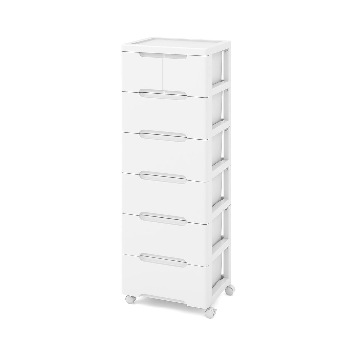 Armoire de rangement Coast à 7 tiroirs - Sur roulettes - Montage sans outils - Blanche