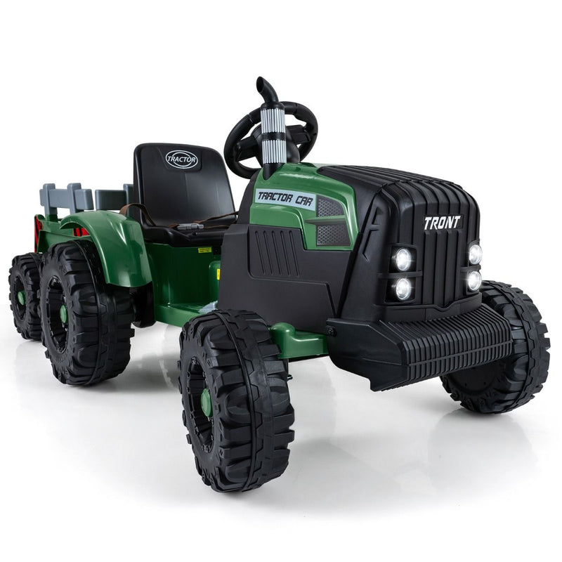 Tracteur électrique pour enfants Coast avec remorque - Double moteur - Télécommande - Vert foncé