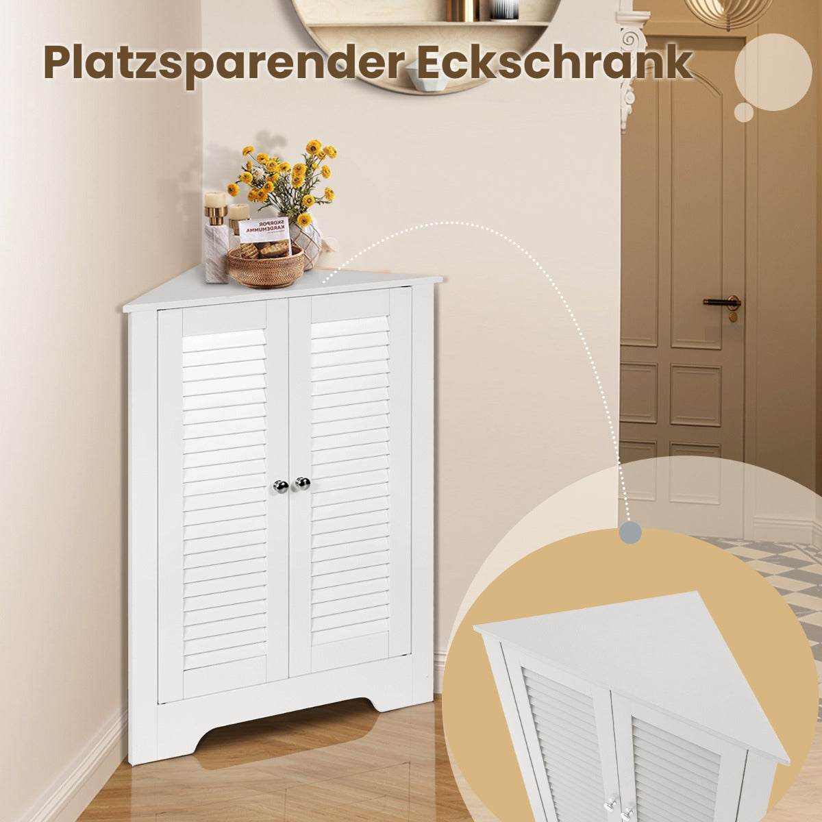 Armoire d'angle Coast - Porte à lamelles - Etagère réglable - MDF - 63 x 32 x 81,5 cm - Blanc