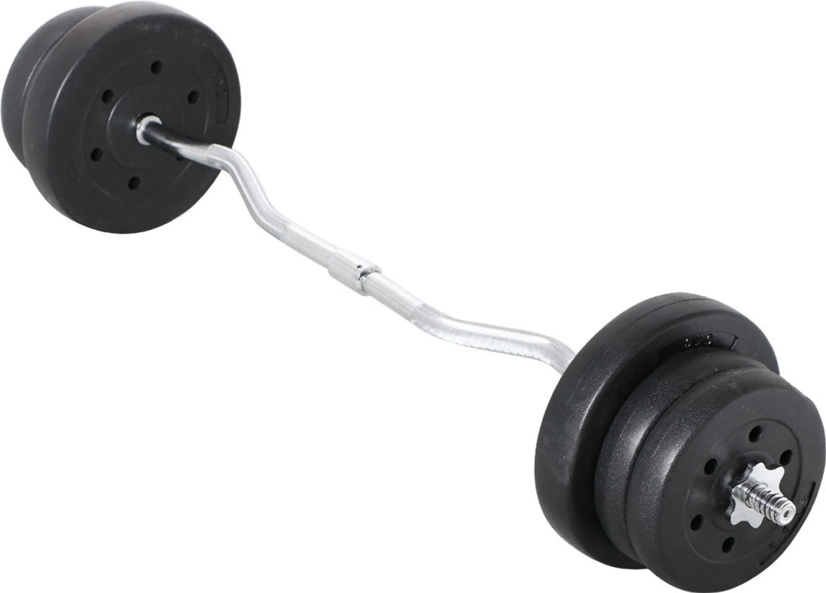 Yaheetech EZ-curl Dumbbell Set 25 kg - équipé d'une barre de curl chromée et de 6 disques de poids en béton et de verrous - pour la musculation et le développement musculaire - métal noir, plastique et béton - 120 x 26 x 26 cm